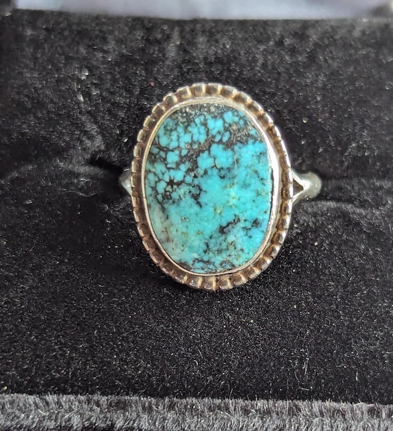 Signed Navajo Turquoise Ring - Fine Sterling Silver 925 Gemstone