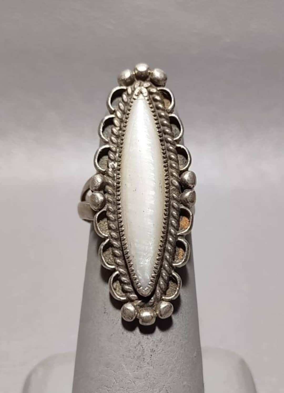 Navajo Sterling Silver Mother of Pearl Ring-size 5 Southwestern