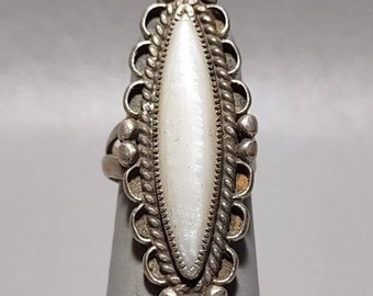 Navajo Sterling Silver Mother of Pearl Ring-Size 5 Southwestern Ring