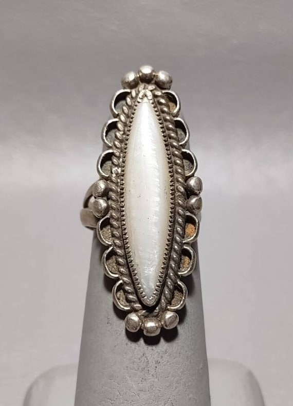 Navajo Sterling Silver Mother of Pearl Ring-size 5 Southwestern