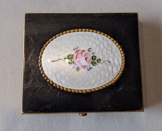 Vintage Compact Rex Guilloche Enamel Flower Theme-Rex Fifth Avenue Complete Compact