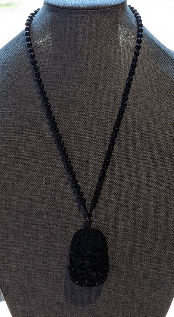 Natural Obsidian Dragon Necklace-Black Obsidian Dr