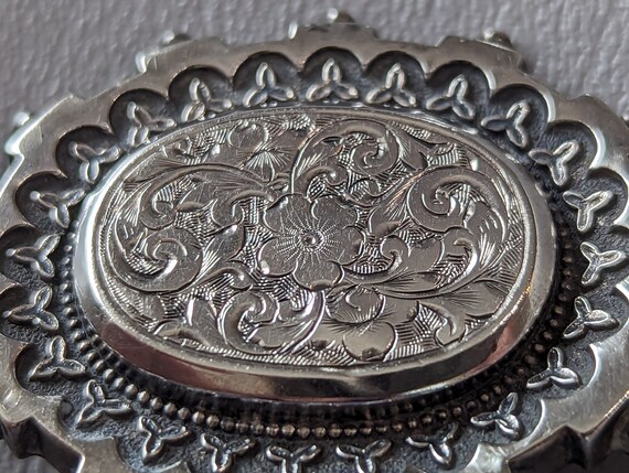 Victorian Sterling Silver Floral Brooch-Antique A… - image 6