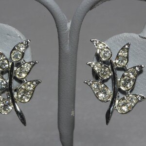 Vintage Sarah Coventry Rhinestone Earrings, Signed Sarah Coventry Silver Leaf Figural Earrings 1960s image 2