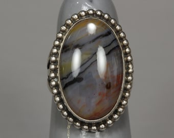 Vintage Agate Sterling Silver Ring Southwestern Size 5