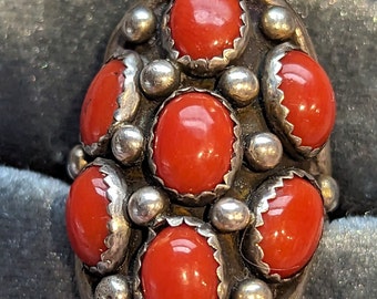 Anello vintage in argento sterling con corallo Navajo, misura 7