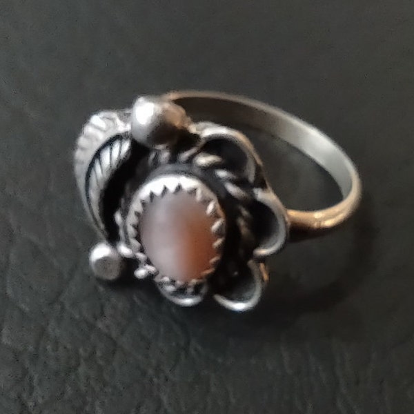 Vintage Navajo Pink Moonstone Sterling Silver Ring-Fine Southwestern Jewelry-Size 6 1/4-Gift for Women