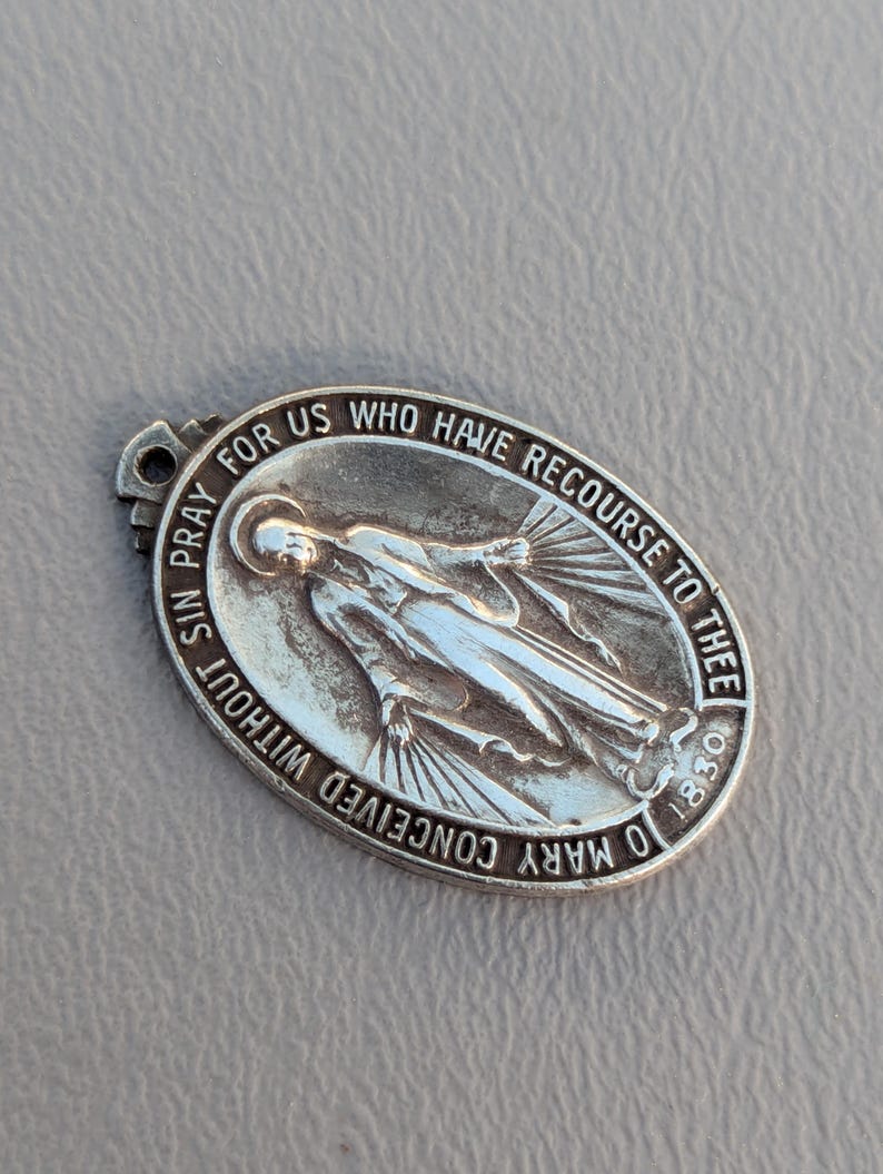1830 Sterling Silver Antique St Mary Miraculous Medal Religious Pendant ...