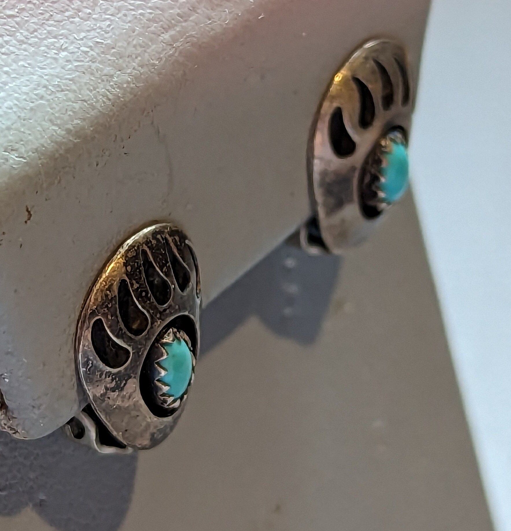 Navajo Bear Claw Earrings-vintage Sterling Silver Turquoise Earrings ...