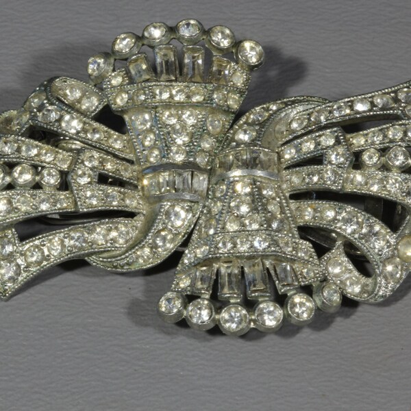Art Deco Coro Duette Dress Clips Brooch Vintage Signed Coro Duette Clear Rhinestones 1930s