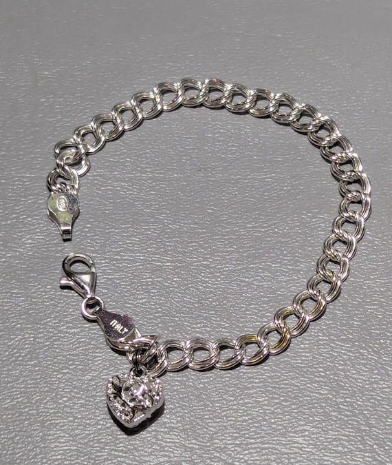 Vintage Italy SU Sterling Silver Double Link Charm Bracelet W