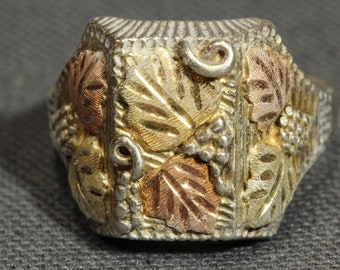 Vintage 12k Black Hills Gold Sterling Silver Ring, Size 10