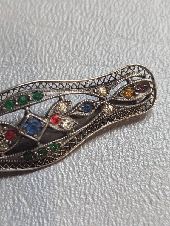 Art Deco Sterling Silver Multi Colored Paste Ston… - image 6