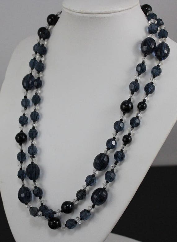 Art Deco Czech Necklace Faceted Blue Crystal Bead… - image 3