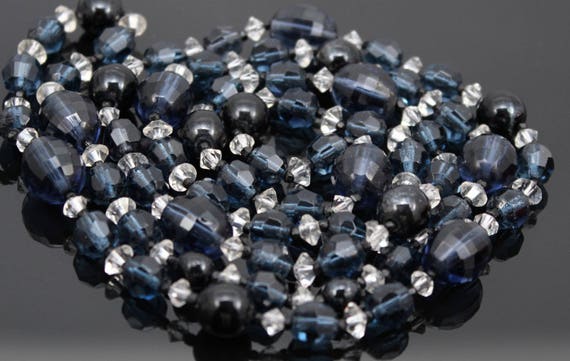 Art Deco Czech Necklace Faceted Blue Crystal Bead… - image 2
