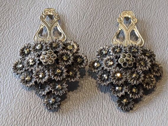 Art Deco Marcasite Silver Dress Clips-Antique 192… - image 4