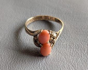 Vintage Natürliche Engel Haut Koralle Sterling Silber Ring Größe 8,75 Gold Vermeil