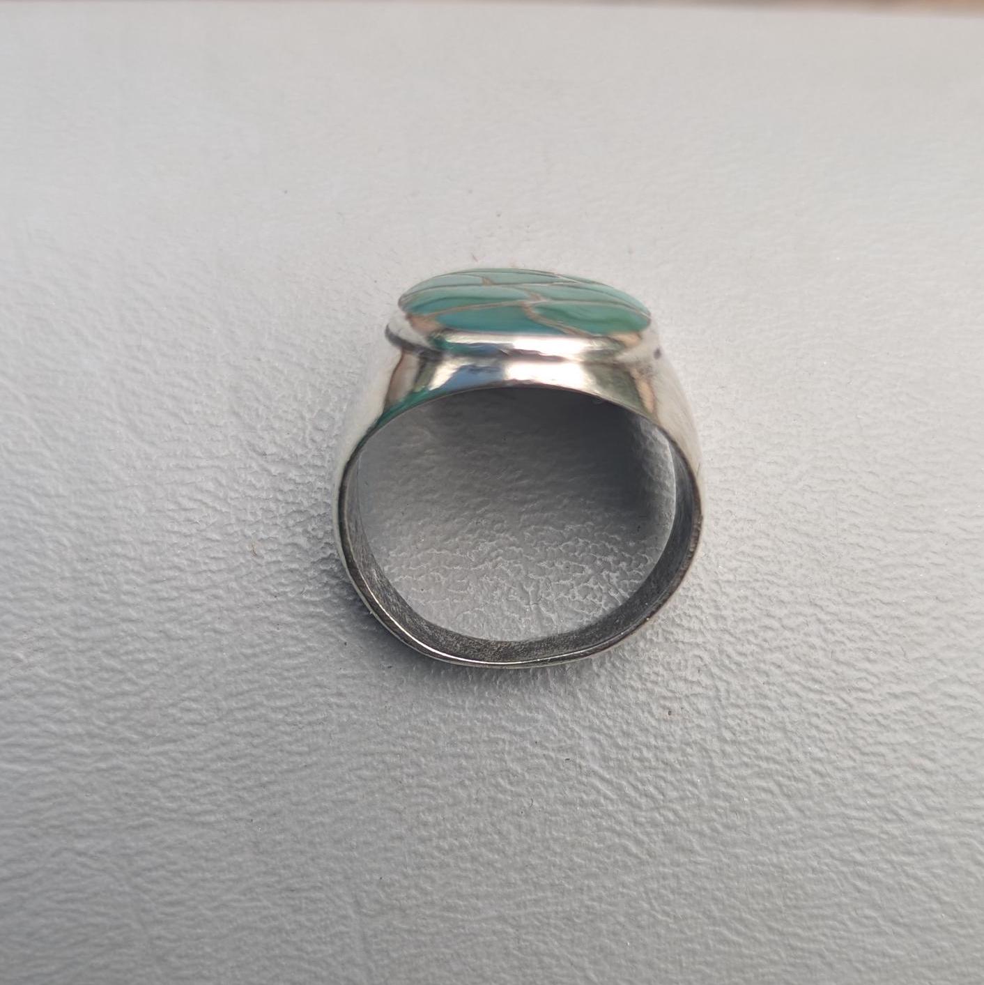 Vintage Zuni Turquoise Inlay Ring: Sterling Silver Native American 