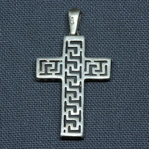Sterling Silver Modernist Cross Pendant-925 Fine Religious Pendant Jewelry-Christian Cross