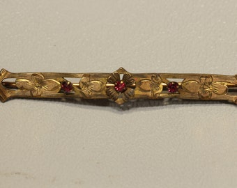 Art Nouveau Garnet Pin Brooch,Antique Gold Gilt Bar Pin Jewelry