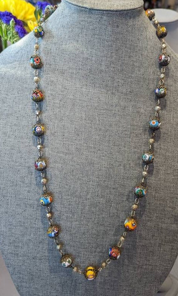 Vintage Italian Millefiore Bead Necklace-Venetian 