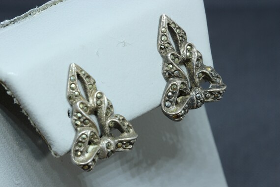 Art Deco Marcasite Sterling Silver Earrings-Vinta… - image 3