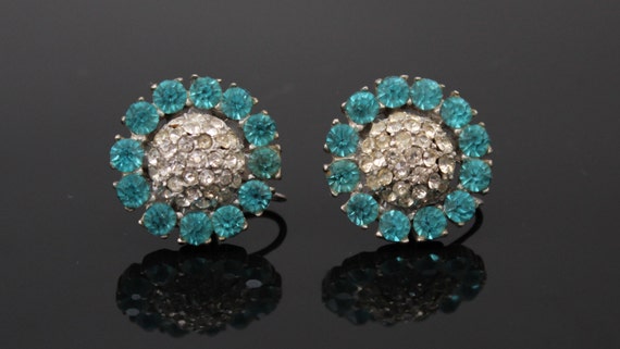 Art Deco Rhinestone Earrings ,Flower Figurals Vin… - image 1