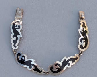 ヴィンテージ タスコ スターリング シルバー オニキス インレイ リンク