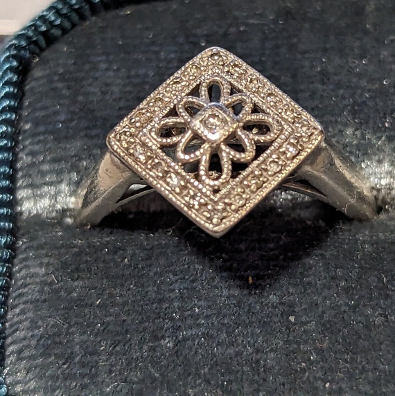 Diamond Art Deco Style Ring-Sterling Silver Desig… - image 1
