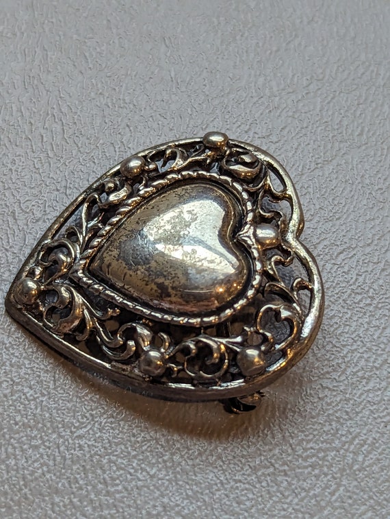 Jewelart Sterling Silver Heart Brooch Pin-Vintage… - image 2