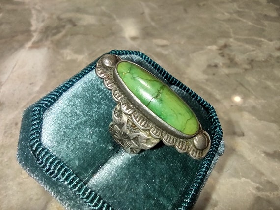 Vintage Green Turquoise Ring-Fred Harvey Era Ster… - image 2