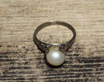 Bague japonaise Akoya Pearl Sterling Silver, bijoux fins vintage, perle 7mm