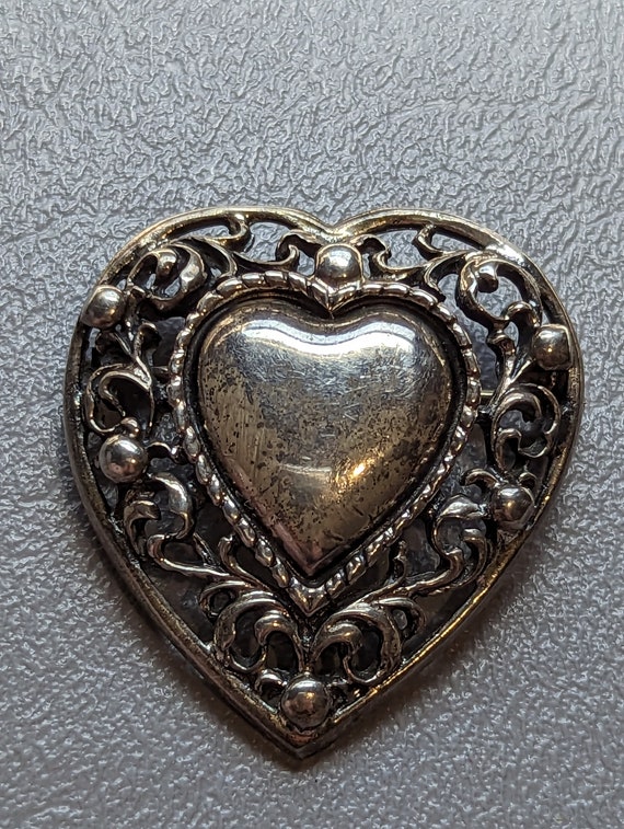 Jewelart Sterling Silver Heart Brooch Pin-Vintage… - image 1