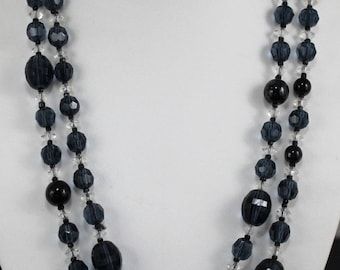 Art Deco Czech Necklace Faceted Blue Crystal Bead Necklace Vintage 1930s