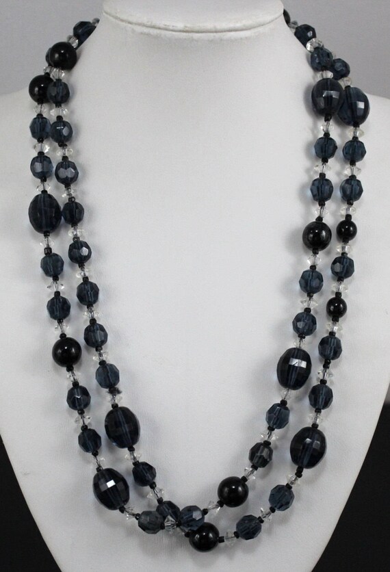 Art Deco Czech Necklace Faceted Blue Crystal Bead… - image 1