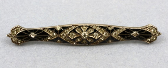 Edwardian Sterling Silver Pin Brooch Black Enamel… - image 1
