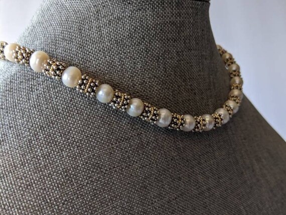 Signed P Pearl Sterling Silver Beaded Necklace-Fi… - image 3