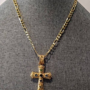 Sterling Silver Large Cross Gold Over 925 Multi Colored CZ Stones-HSN Designer Jewelry-Christian Religious Cross Pendant Necklace
