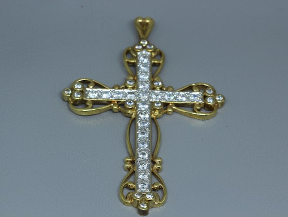 Ross Simons 18K Gold Over Sterling Silver CZ Cross Pendant huge