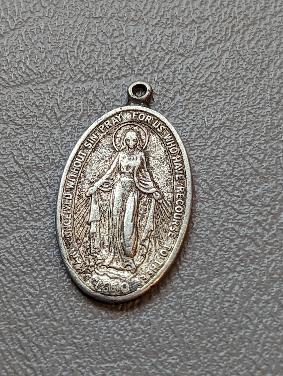 Antique Sterling Silver Miraculous Medal-Religious