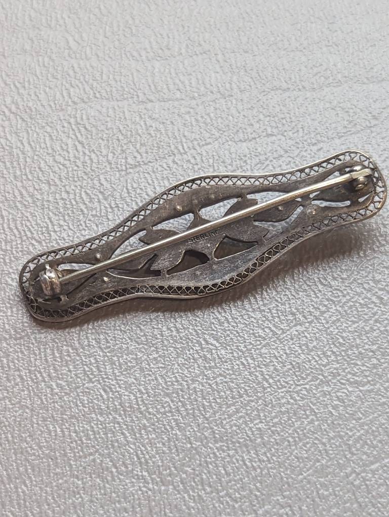 Broche Art Déco Faon En Argent Massif 925 - Décorée Pierres Hématites Et Rubis - Ancienne - Origine France