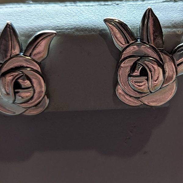 Laurel Burch Rose Earrings-Signed Designer Stud Earrings-Flower Themed Earrings-Pierced Back Earrings