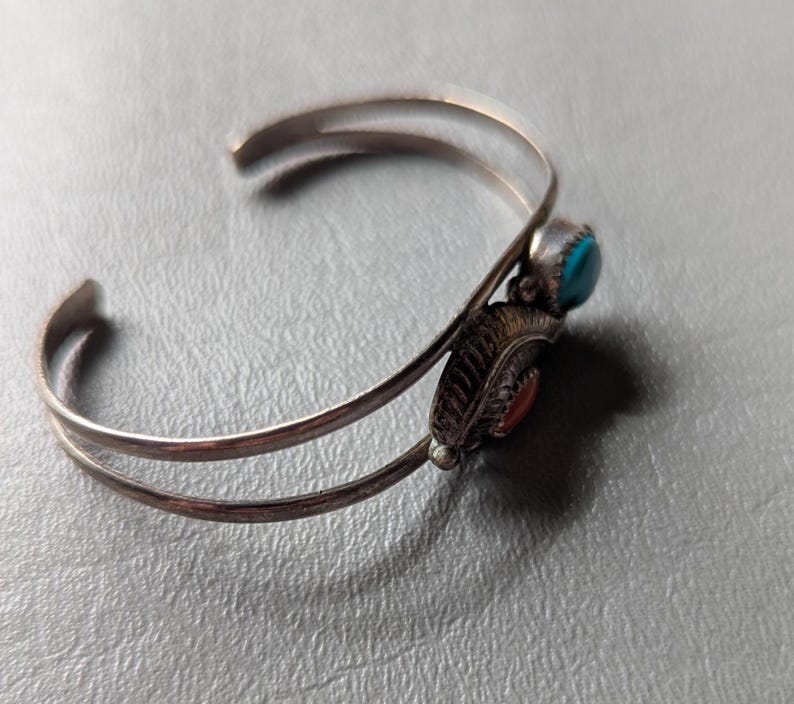 Navajo Turquoise Coral Sterling Silver Cuff Bracelet Vintage - Etsy
