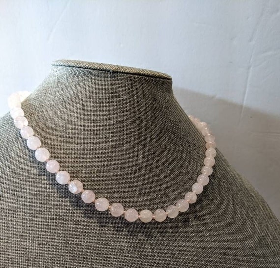 Vintage Rose Quartz Bead Necklace-Single Strand H… - image 2