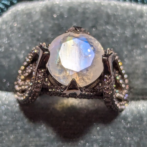 Sterling Silver Moonstone Ring-Art Deco Style Fine 925 Gemstone Jewelry-Size 7-Gifts For Women