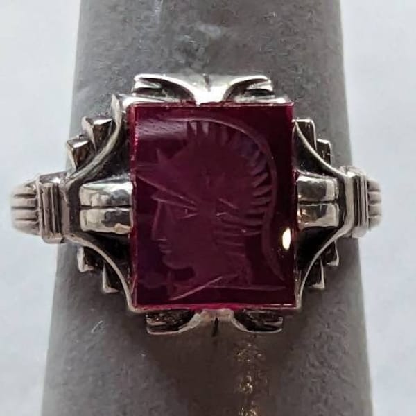 Antique Ostby Barton Ring-Sterling Silver Ring-Ladies Ring-Intaglio Ring-Art Deco Ring-Red Paste Ring-1920s Ring-Titanic Jewelry