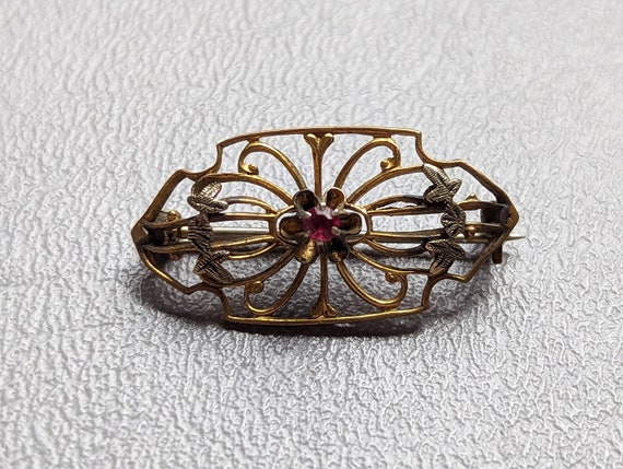 Victorian Ruby Paste 10k Gold Filled Pin-Antique … - image 1