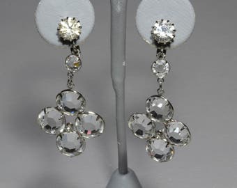 Vintage 1950s Crystal Chandelier Earrings: Rhodium Plated Runway Statement