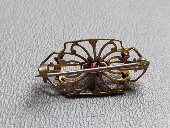 Victorian Ruby Paste 10k Gold Filled Pin-Antique … - image 2