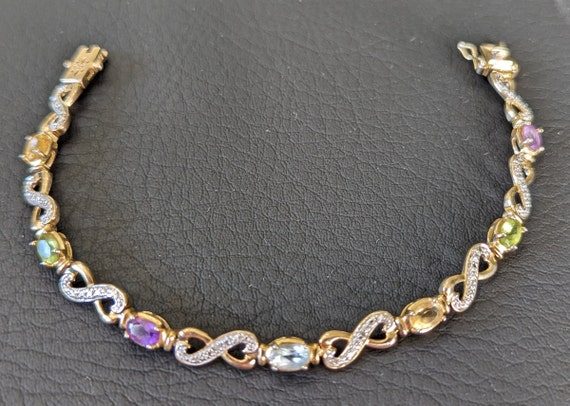 Ross Simons Multi Gemstone Link Bracelet-Designer Signed Jewelry-Gifts for Women-18k Gold Over Sterling Silver